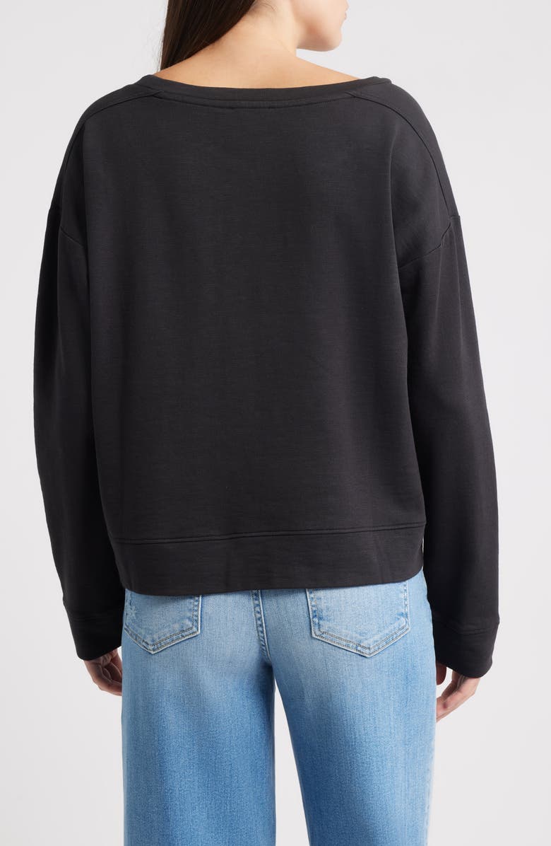Eileen Fisher Ballet Neck Boxy Organic Cotton Sweatshirt, Alternate, color, Washed Black
