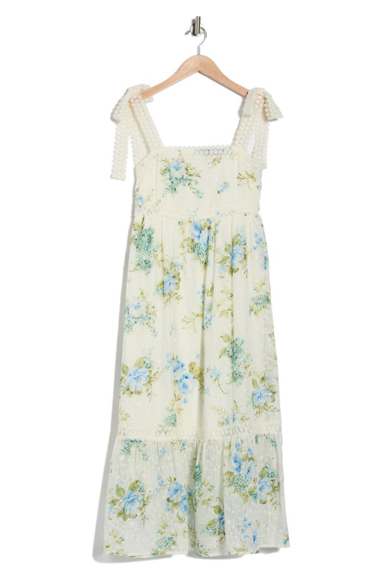Floral Tie Strap Midi Dress, Alternate, color, IVORY MULTI