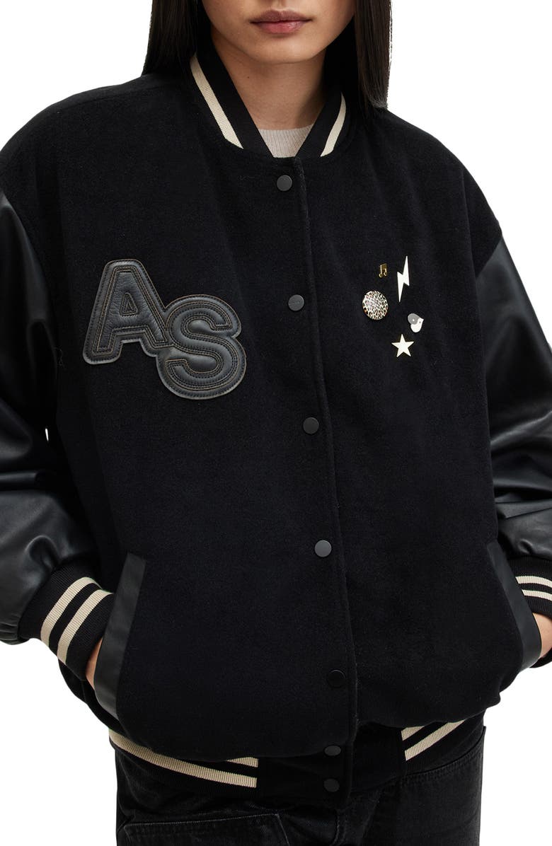 AllSaints Valeria Cashmere Blend Varsity Jacket, Alternate, color, 