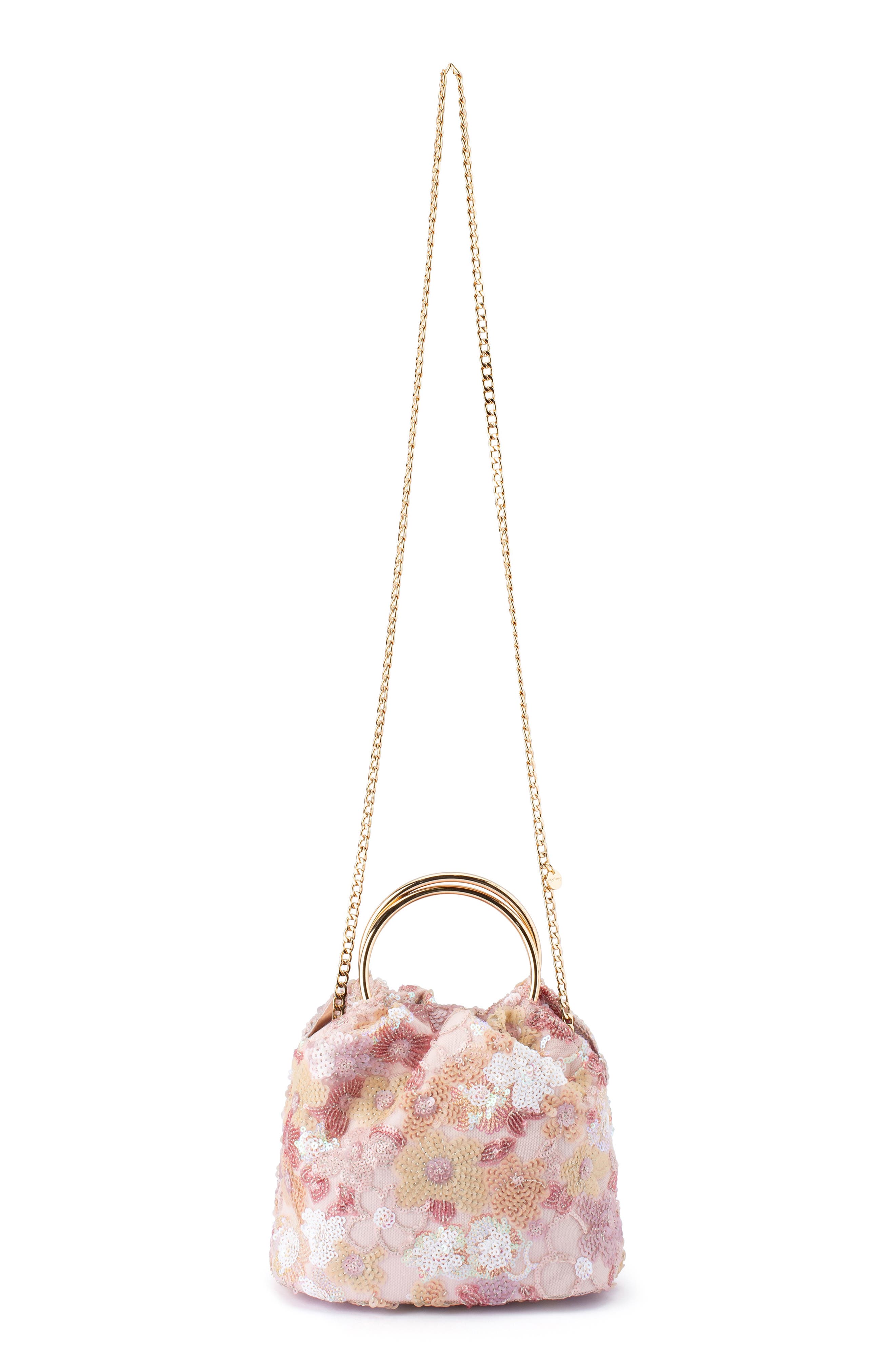 Olga Berg Alfie Floral Sequin Top Handle Bag, Alternate, color, Blush