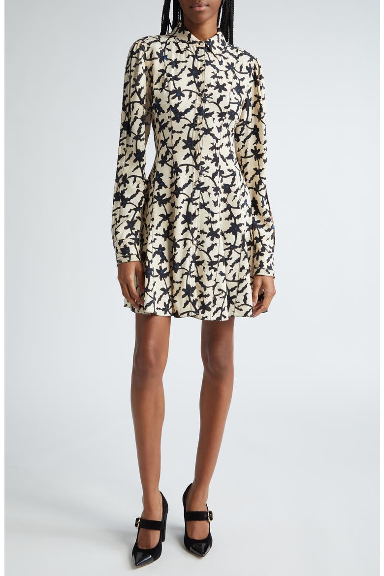 Roanne Abstract Print Long Sleeve Mini Shirtdress, Main, color, MOONSTONE