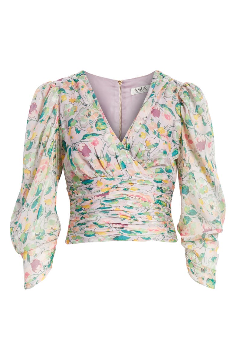 AMUR Auriel Floral Print Silk Top, Alternate, color, 
