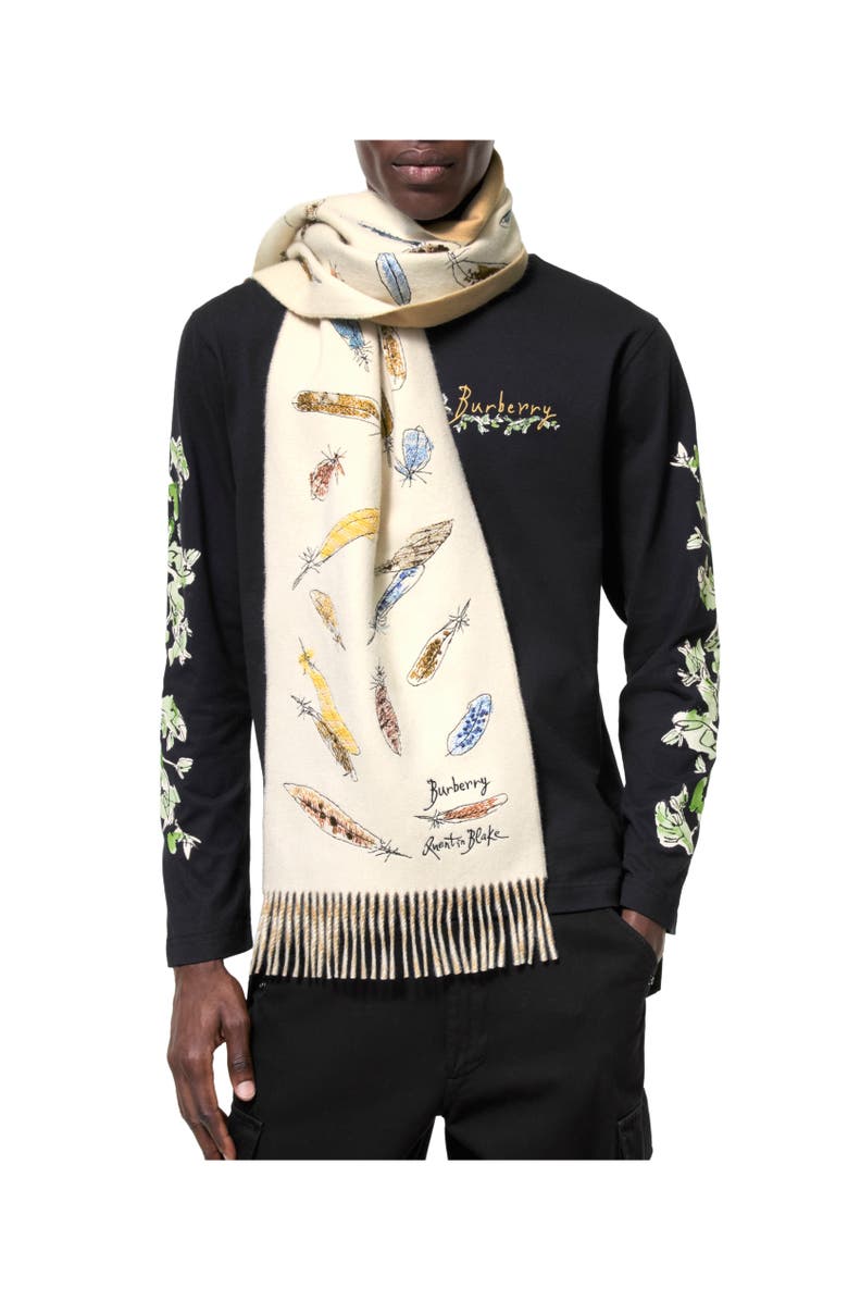 Burberry Feather Print Cashmere Scarf, Alternate, color, Sand Beige