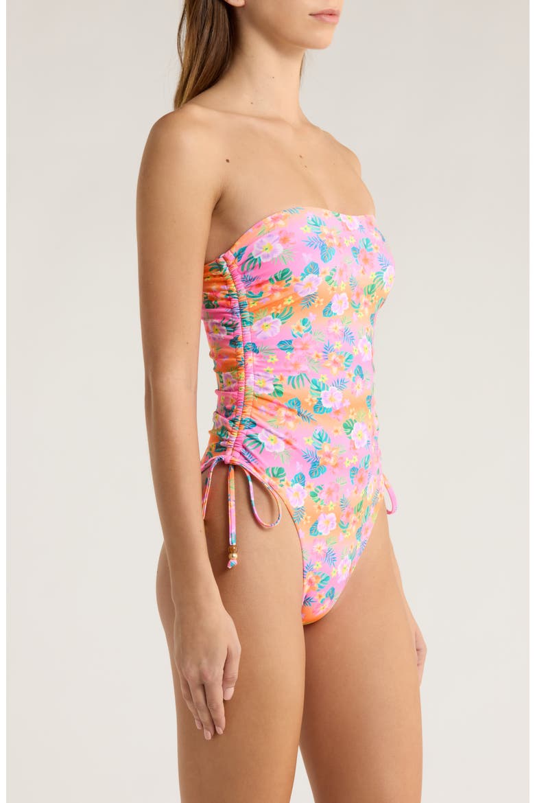 Strapless Cinched Tie One-Piece Swimsuit, Alternate, color, SUMMER GLOW