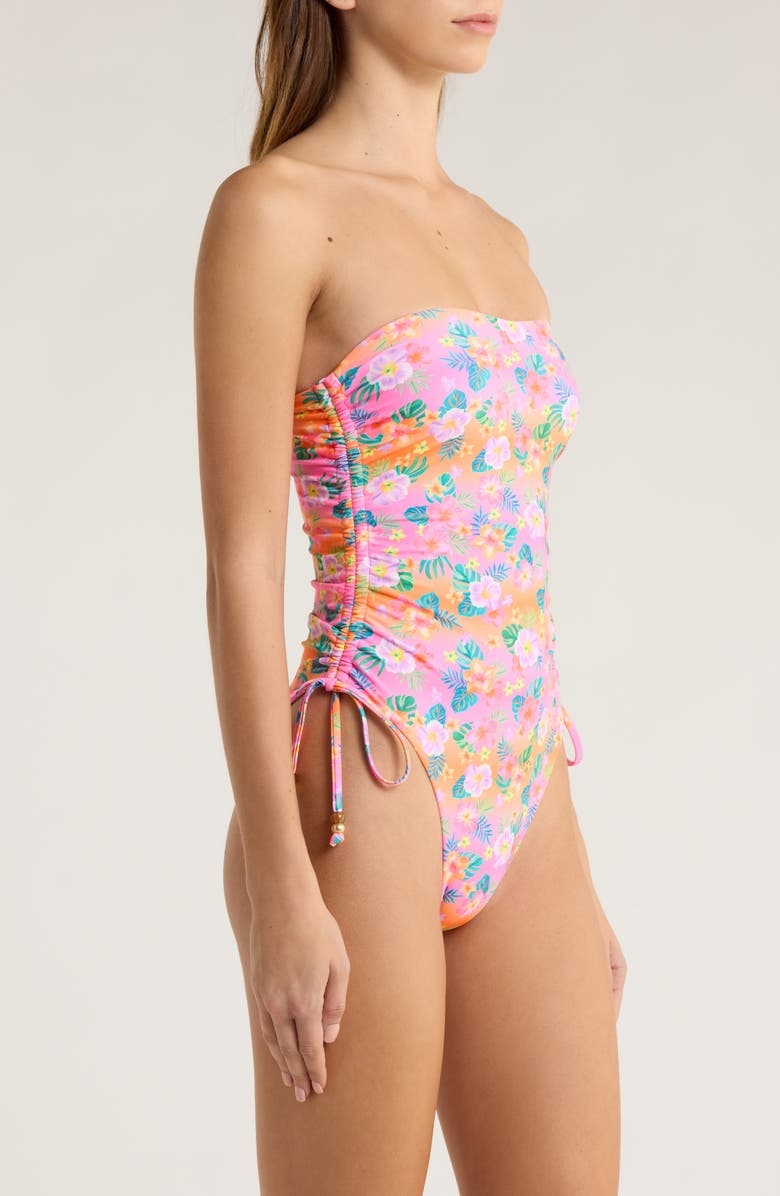 Kulani Kinis Strapless Cinched Tie One-Piece Swimsuit, Alternate, color, Summer Glow