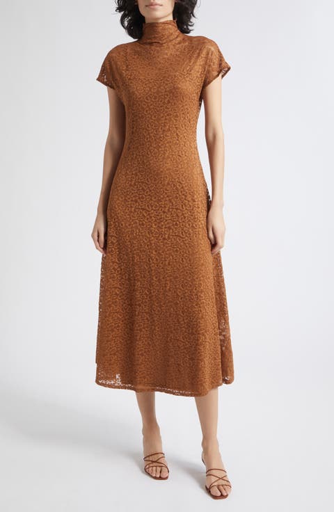 Tesoro Mock Neck Lace Midi Dress