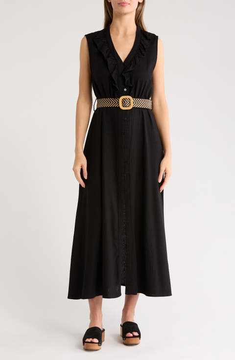 Belted Linen Blend Dress