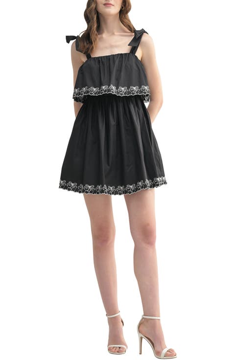 Cherry Embroidered Popover Minidress
