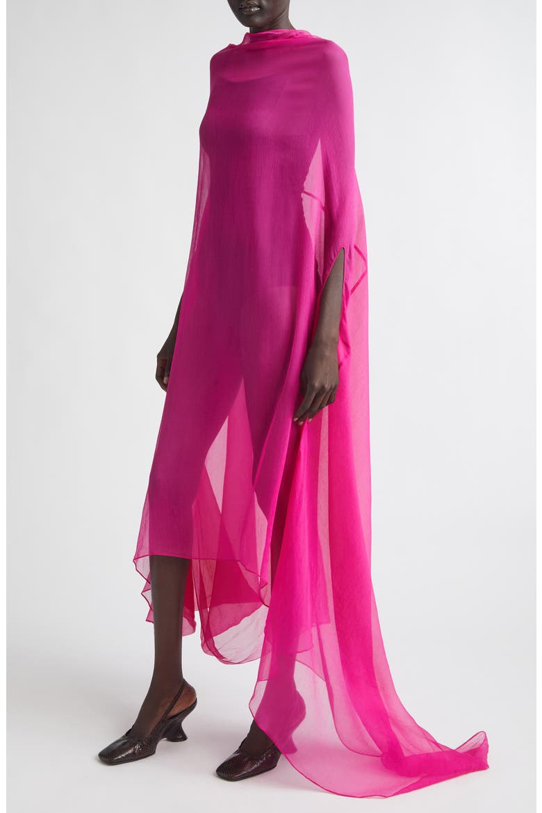 Washed Silk Mousseline Dress, Alternate, color, FUCHSIA