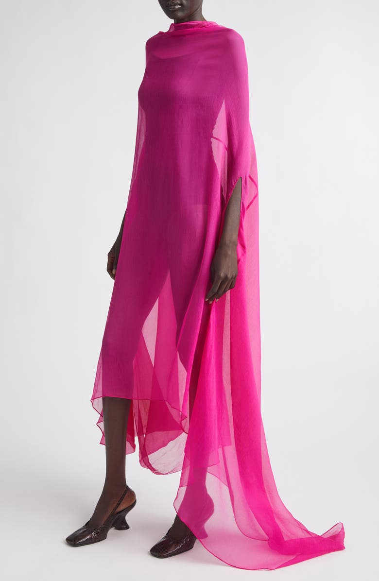 Dries Van Noten Washed Silk Mousseline Dress, Alternate, color, Fuchsia