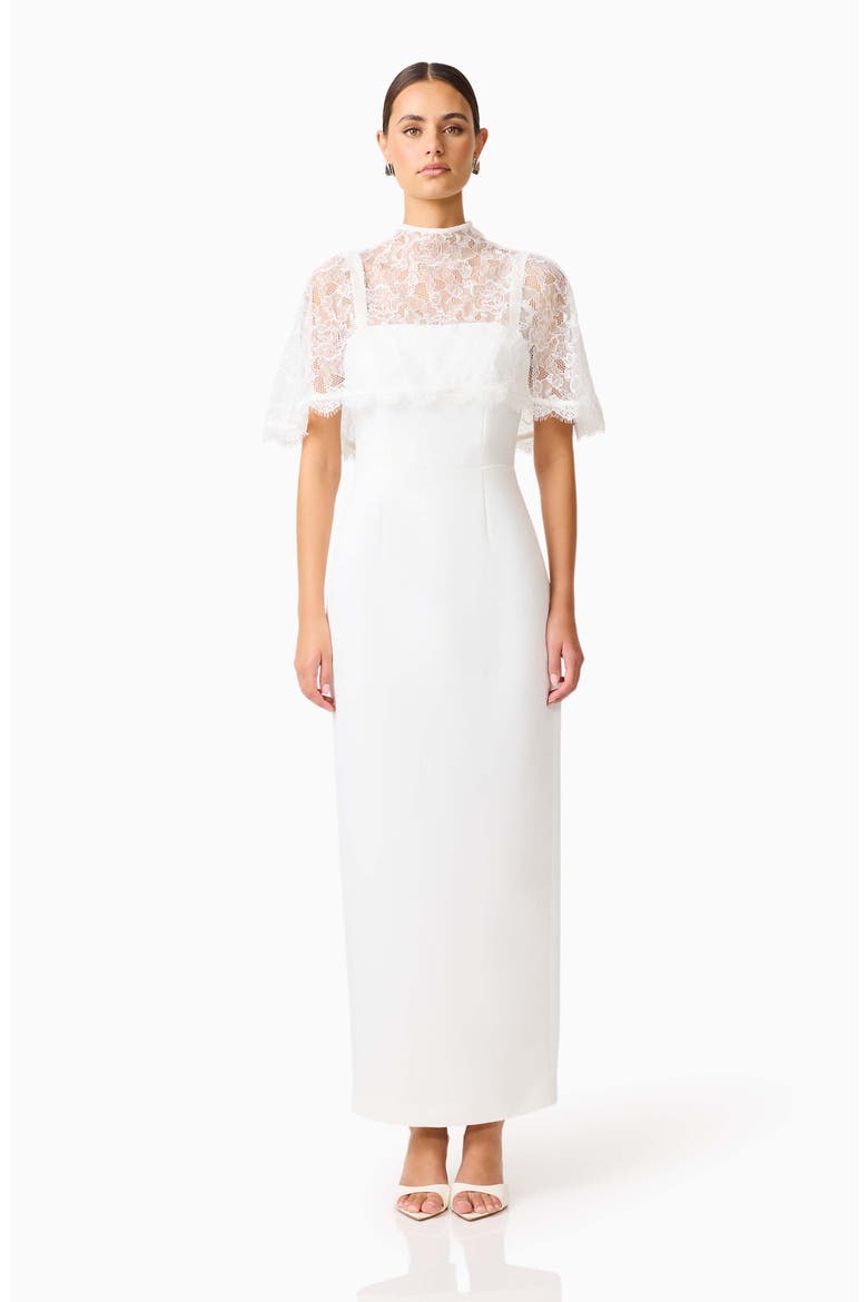 Kelly Lace Cape Gown, Alternate, color, WHITE