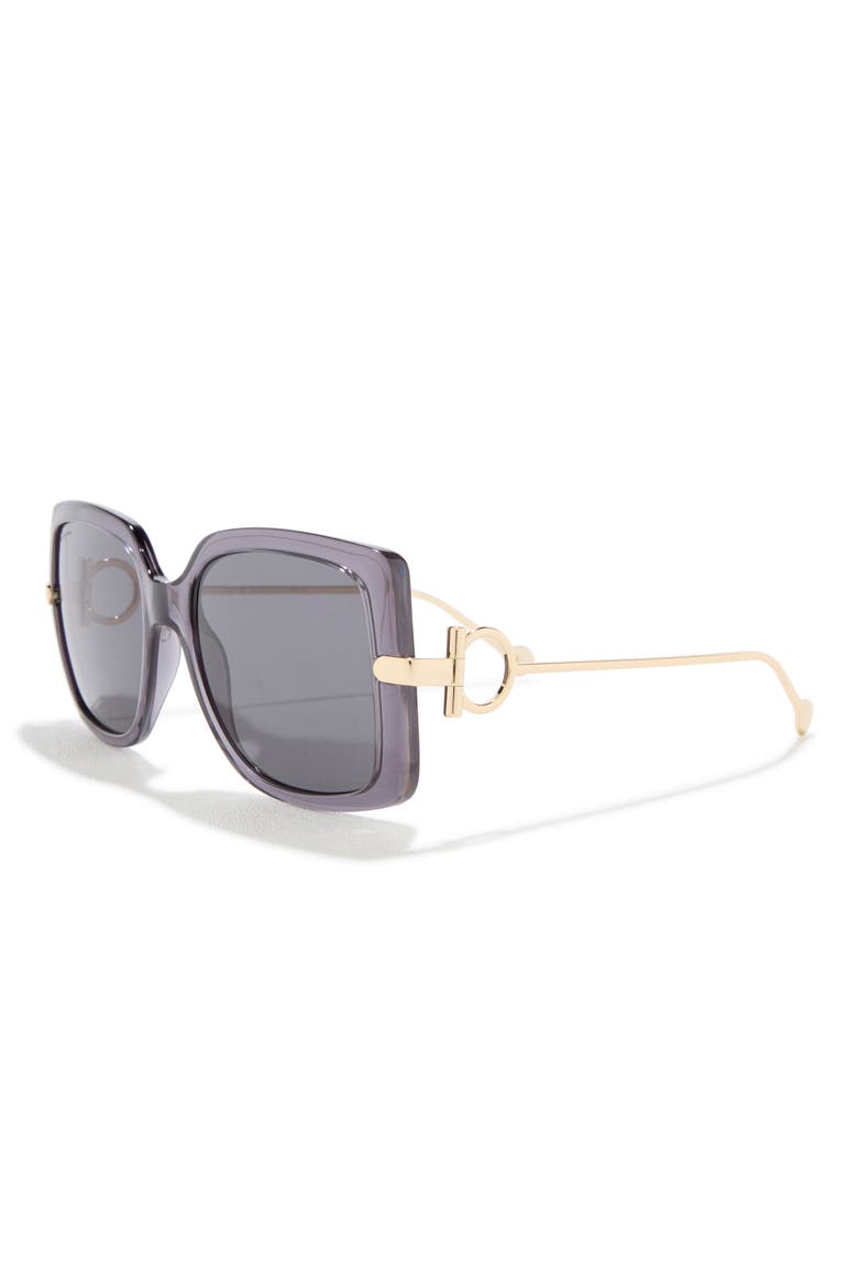 Salvatore Ferragamo Gancio 55mm Square Sunglasses, Alternate, color, GREY