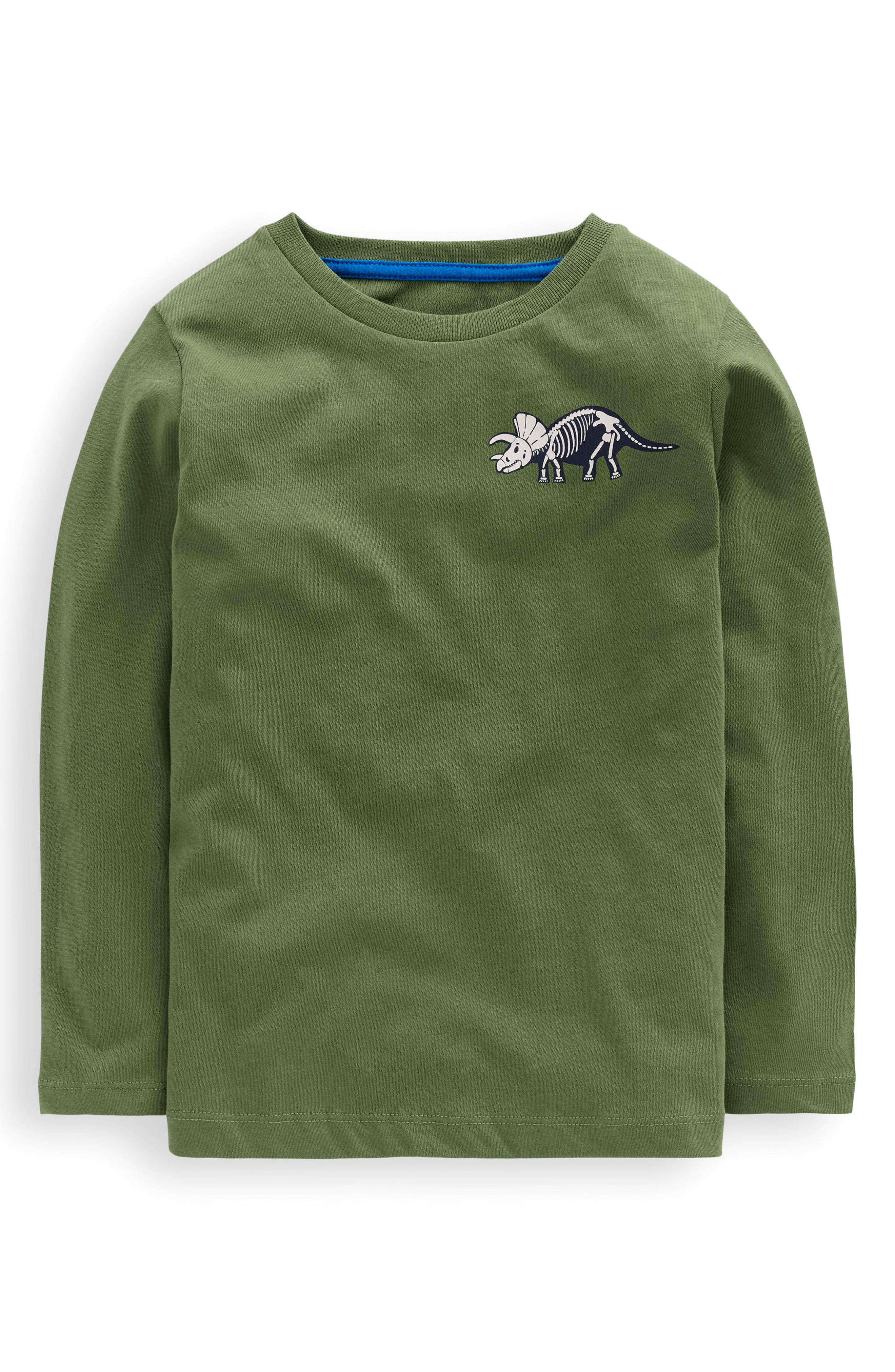 Mini Boden Kids' Dinosaur Long Sleeve Cotton Graphic T-Shirt in Green 