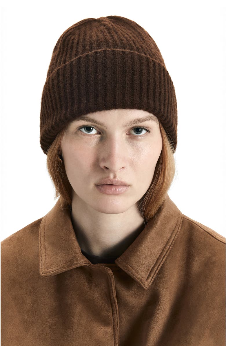HYER GOODS Upcycled Cashmere Rib Beanie, Alternate, color, Chocolate Brown