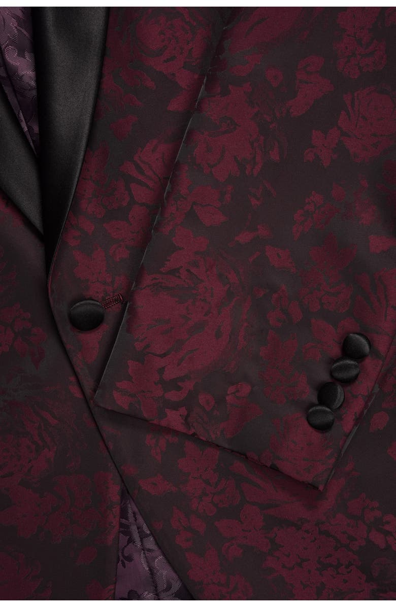 SAVILE ROW CO Burgundy One Button Shawl Lapel Slim Fit Blazer, Alternate, color,