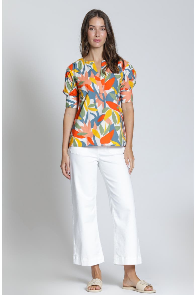 Split Neck Top, Alternate, color, ORANGE MULTI