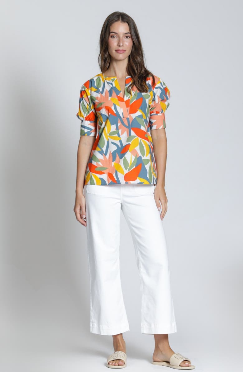 APNY Split Neck Top, Alternate, color, Orange Multi