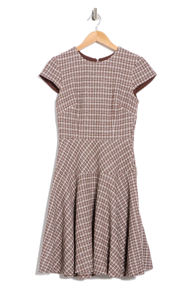 Eliza J Cap Sleeve Fit & Flare Dress, Alternate, color, Brown