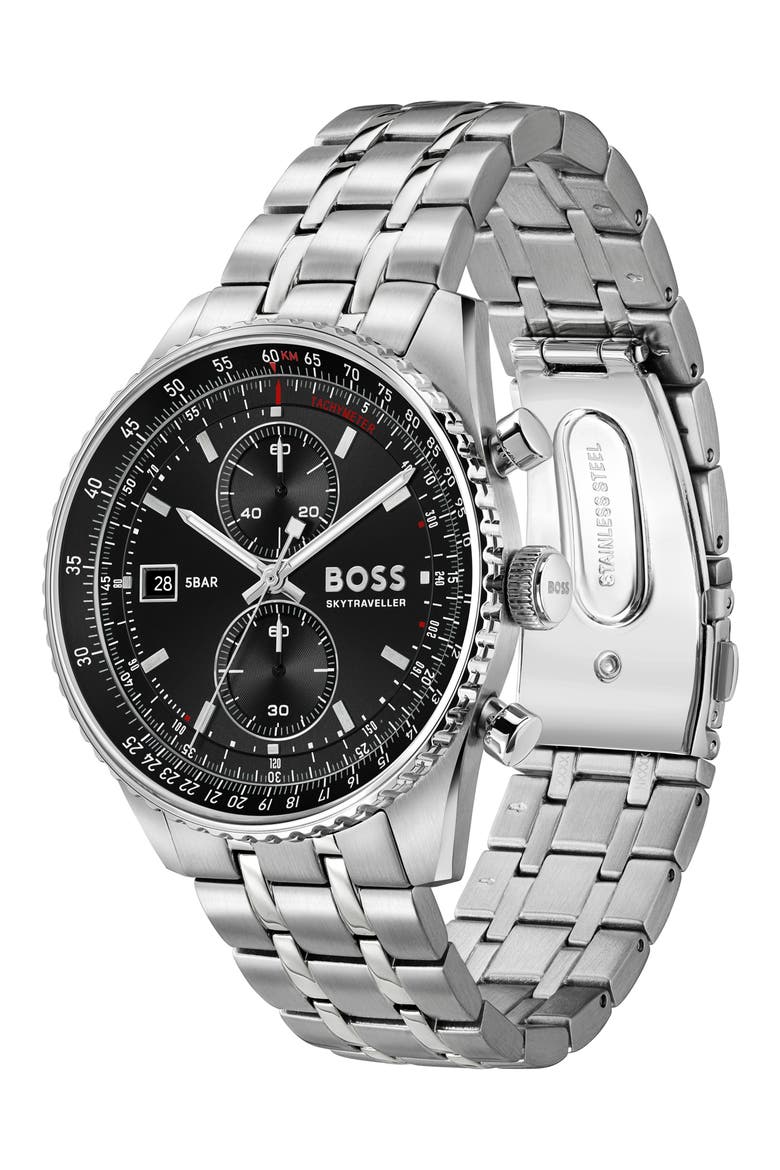 Skytraveller Chronograph Quartz Watch, 43mm, Alternate, color, BLACK