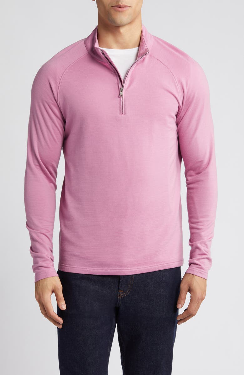 Peter Millar Crown Crafted Excursionist Flex Merino Wool Blend Quarter Zip Pullover, Main, color, Valencia