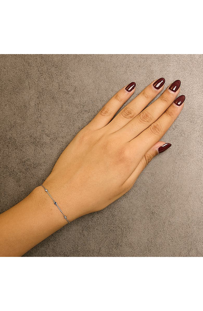 Haus of Brilliance 14K White Gold Blue Sapphire and White Diamond Bezel Station Chain Bracelet, Alternate, color, White