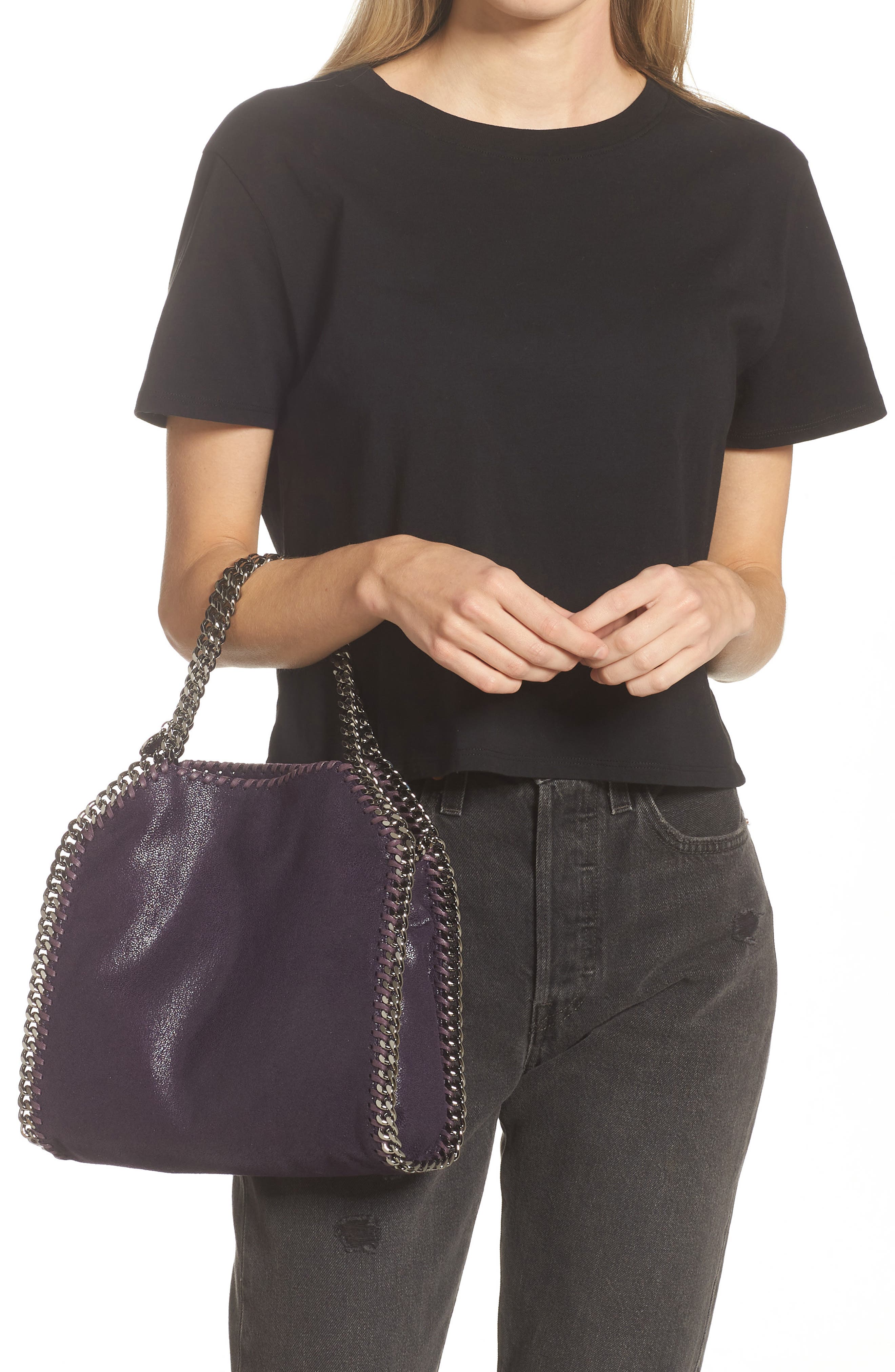 Mini Falabella Faux Leather Tote, Alternate, color, BILBERRY