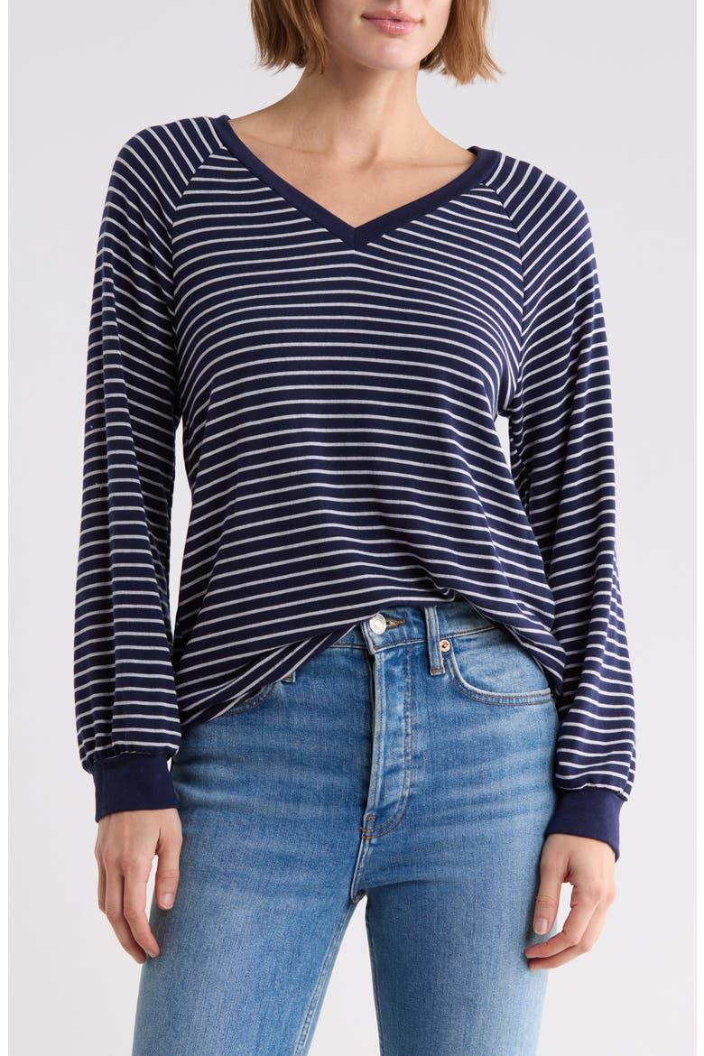 Striped Brushed Raglan Sleeve Pullover, Main, color, NAVY STRIPE