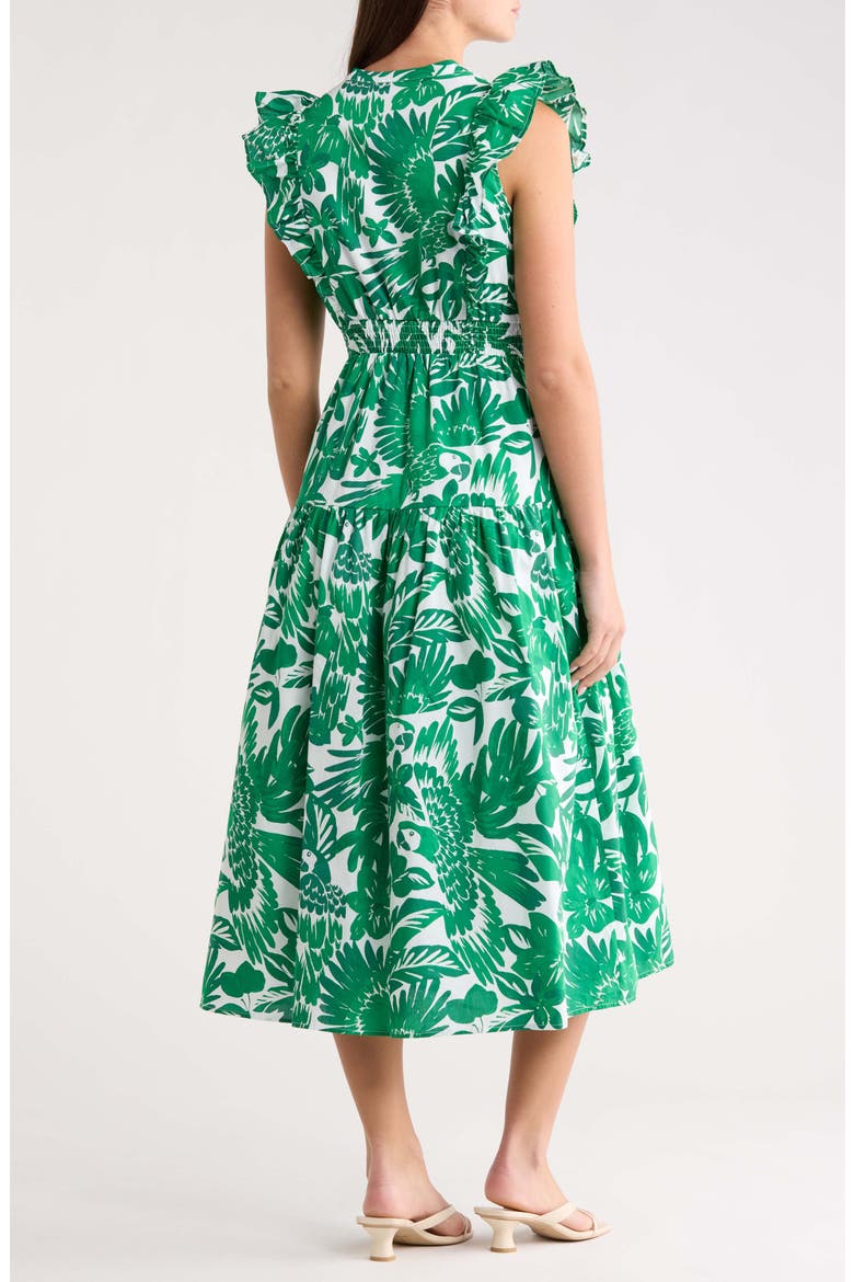 Masey Tropical Virna Ruffle Midi Sundress, Alternate, color, WHITE-GREENS