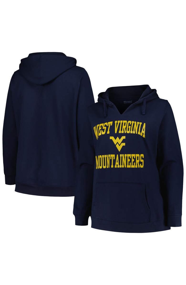 Champion Women's Champion Navy West Virginia Mountaineers Plus Size Heart & Soul Notch Neck Pullover, Main, color, Navy