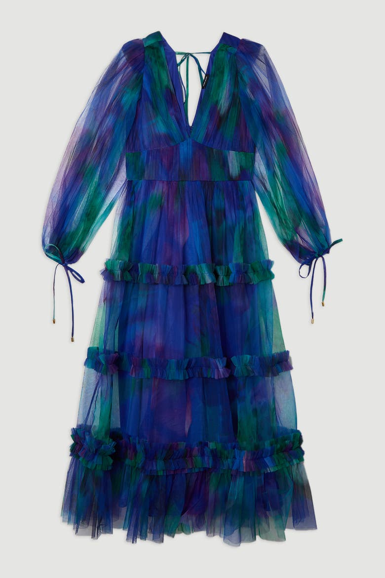 Dark Floral Plunge Maxi Dress, Alternate, color, Blue