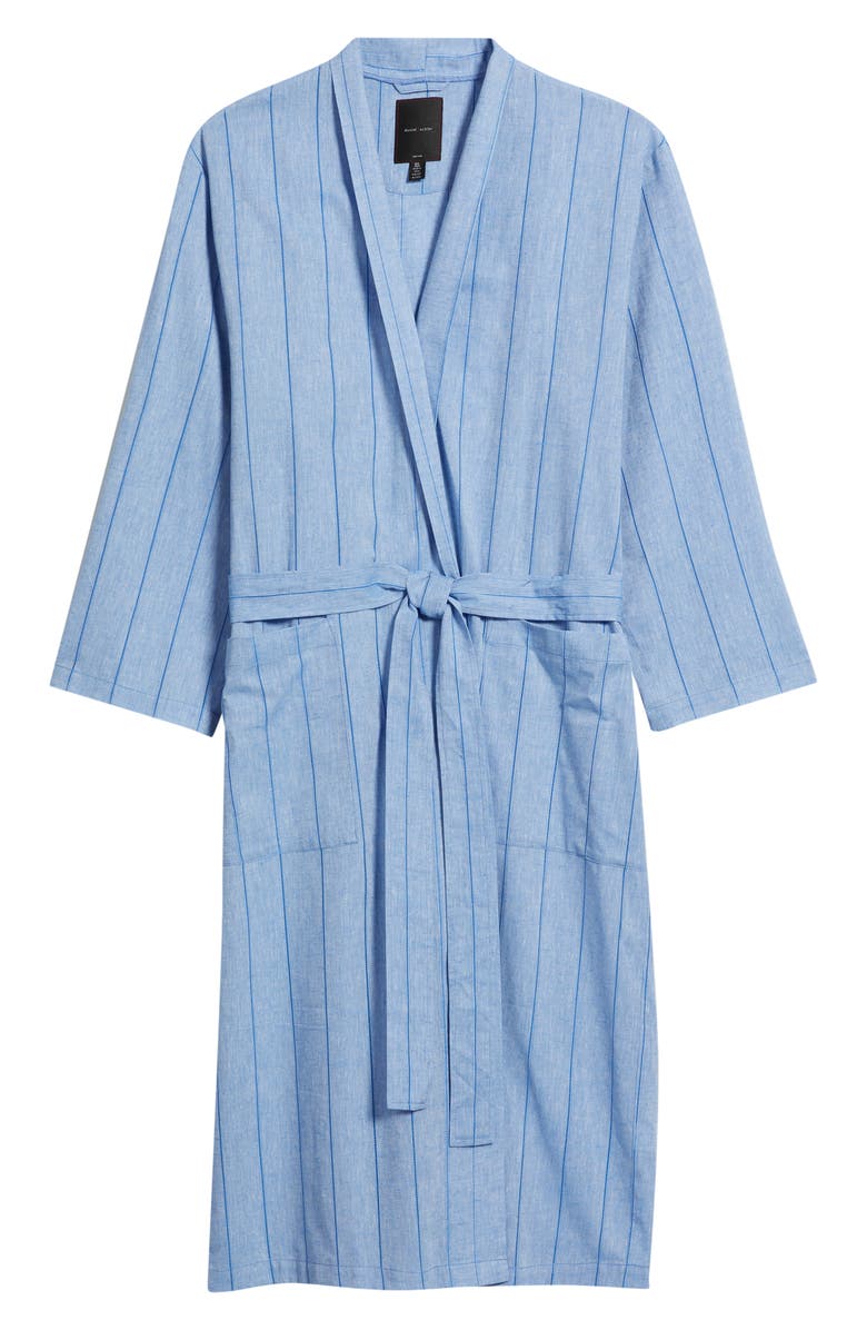 Daniel Buchler Pinstripe Cotton & Linen Robe, Alternate, color, Blue