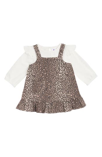 Rare Editions Leopard Denim Jumper & T-shirt Set In Brown