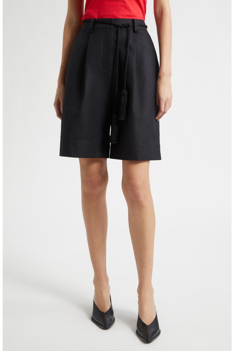 Yvette High Rise Linen Blend Shorts, Main, color, BLACK