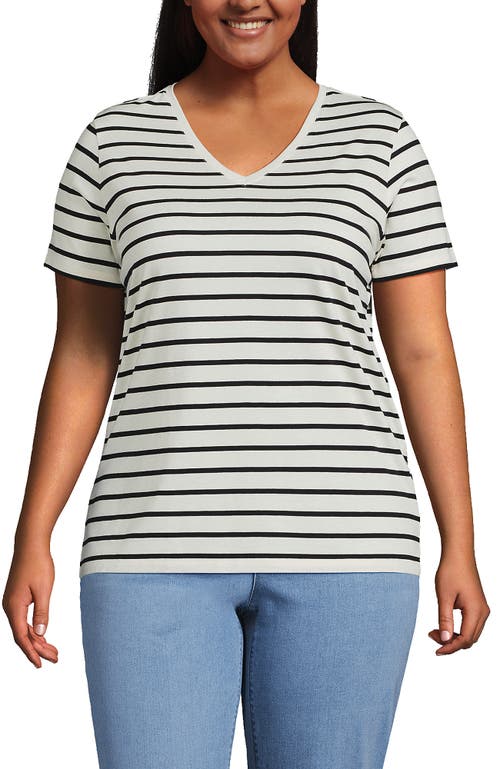 Lands' End Plus Size Relaxed Supima Cotton V-neck T-shirt In Ivory/black Breton Stripe