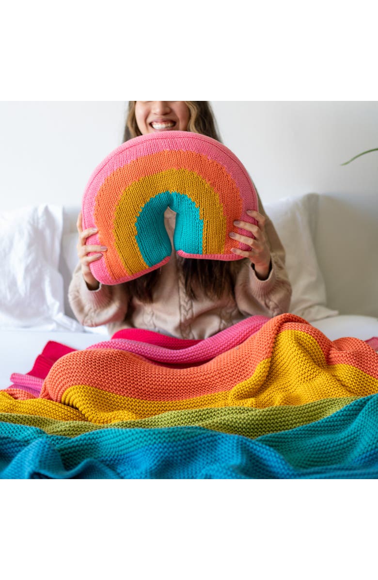 Pink Lemonade Rainbow Love Organic Cotton Throw Blanket, Alternate, color, Rainbow