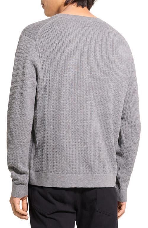 Theory Riland Cable Stitch Cotton Crewneck Sweater In Gray