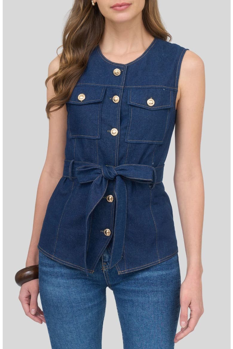 Tie Waist Denim Vest, Main, color, DENIM