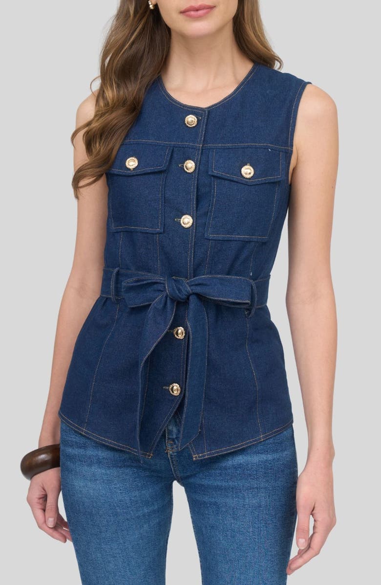 ZOE AND CLAIRE Tie Waist Denim Vest, Main, color,