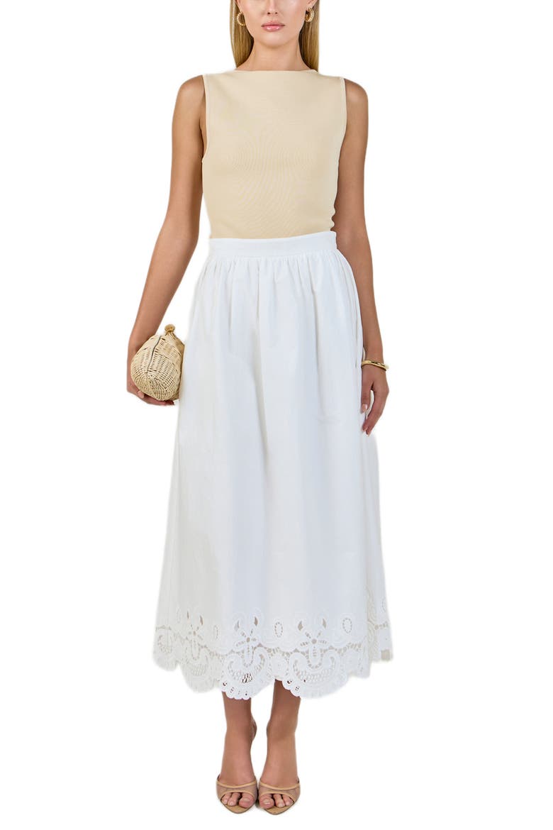 Embroidered Hem Cotton Skirt, Alternate, color, WHITE