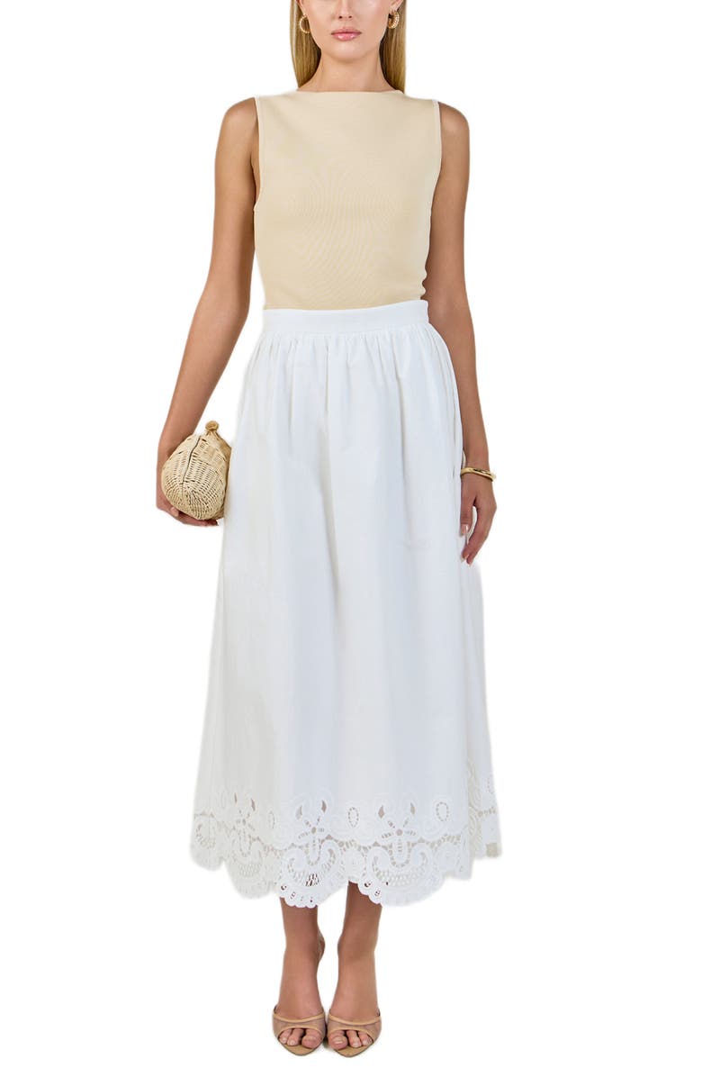 Endless Rose Embroidered Hem Cotton Skirt, Alternate, color, White