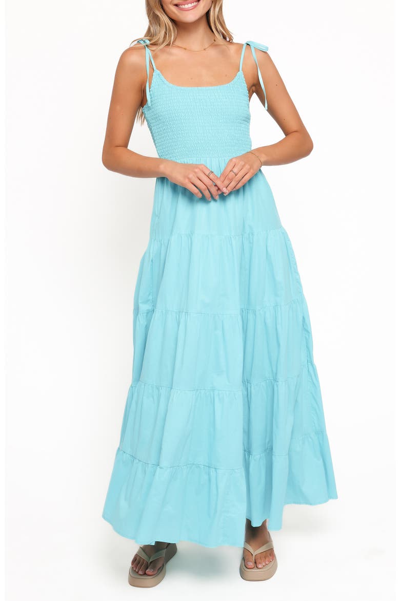 Delaware Smocked Tiered Maxi Dress, Main, color, BLUE