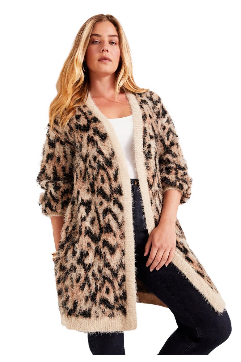 Leopard Print Eyelash Cardigan, Main, color, OATMEAL JACQUARD ANIMAL