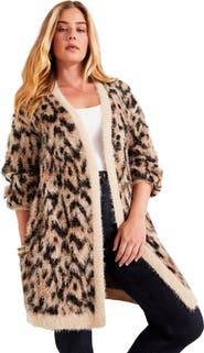 June + Vie Leopard-Print Eyelash Cardigan