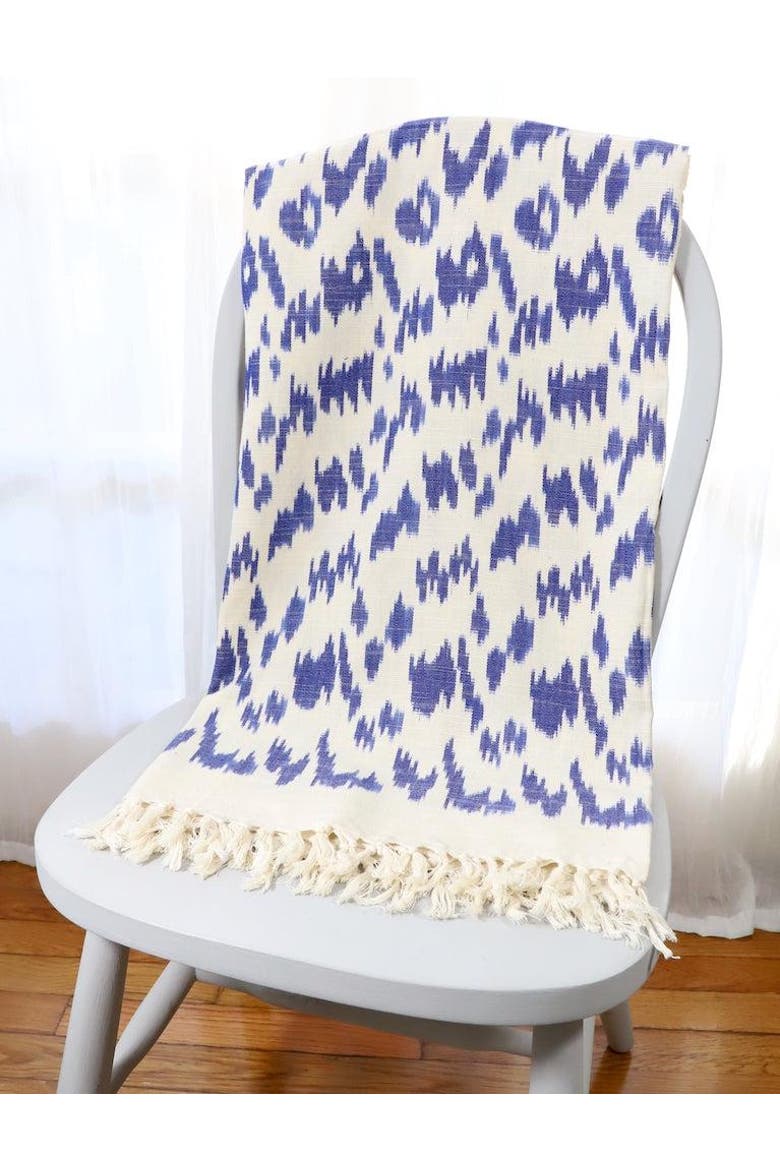Throw Blanket in Ikat, Alternate, color, Blue