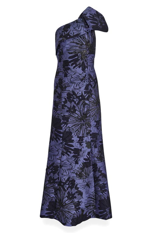 Donna Karan New York Metallic One-shoulder Jacquard Mermaid Gown In Blue