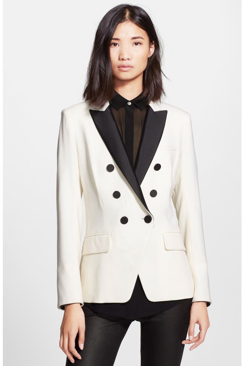 Piqué Suiting Jacket, Main, color, WHITE/ BLACK