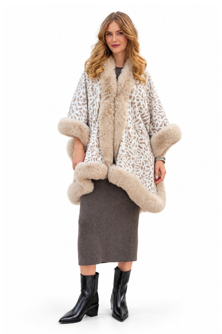 Cheetah Pattern Faux Fur Cape, Alternate, color, IVORY