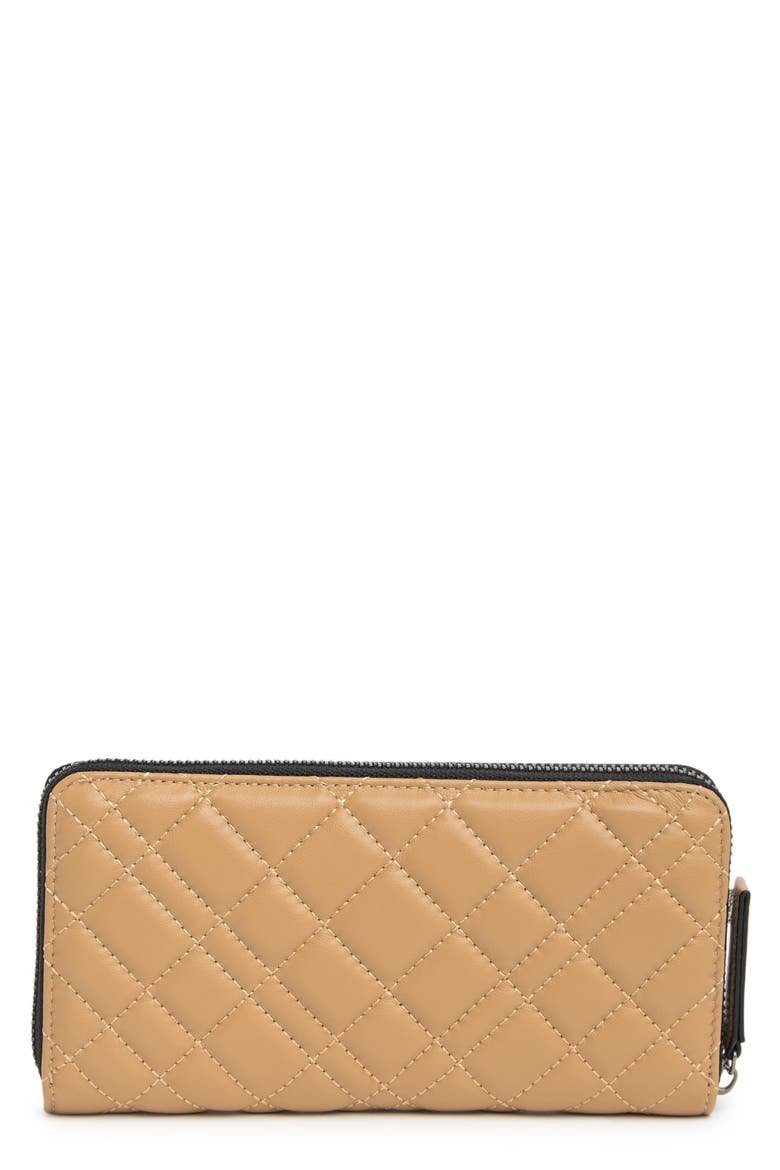 Quilted Leather Zip Around Wallet, Alternate, color, CAMEL