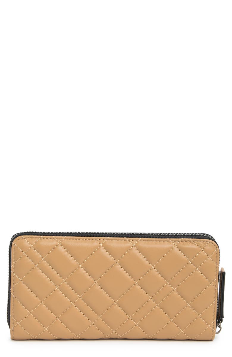Kurt Geiger London Quilted Leather Zip Around Wallet, Alternate, color, Camel