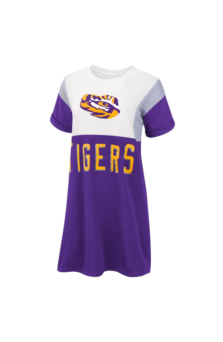 G-III 4HER BY CARL BANKS Women's G-III 4Her by Carl Banks Purple/White LSU Tigers 3rd Down Short Sleeve T-Shirt Dress, Alternate, color, 